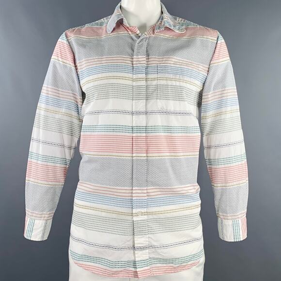 ENGINEERED GARMENTS Size L White Multi Color Stripe Cotton Long Sleeve Shirt - Picture 1 of 6